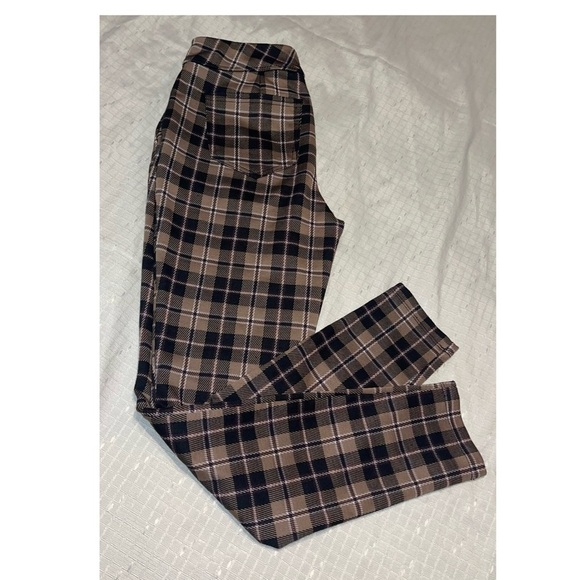 Women’s Retro Print Plaid Black and Brown High Rise Leggings - Picture 1 of 9